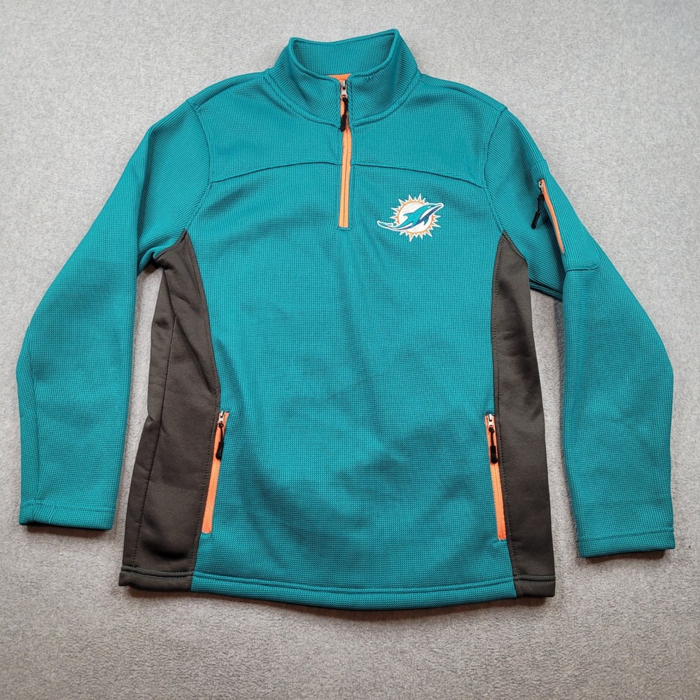 Miami Dolphins NFL 1/4 Zip Pullover Jacket Medium Teal Waffle Knit Licensed